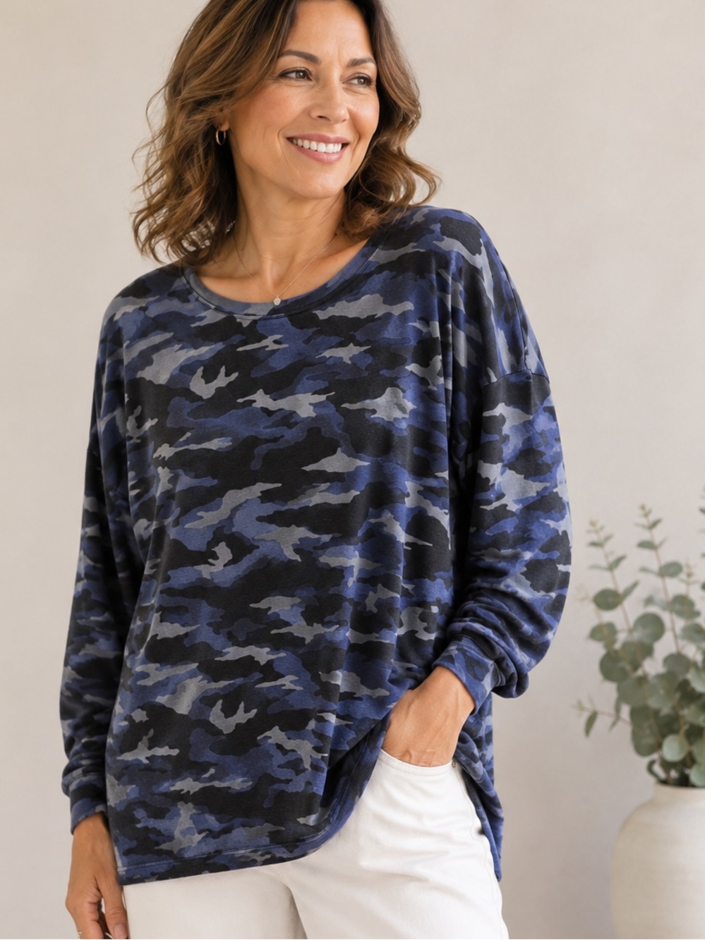 Athleta Blue & Gray Camo Long-Sleeve Pullover XL